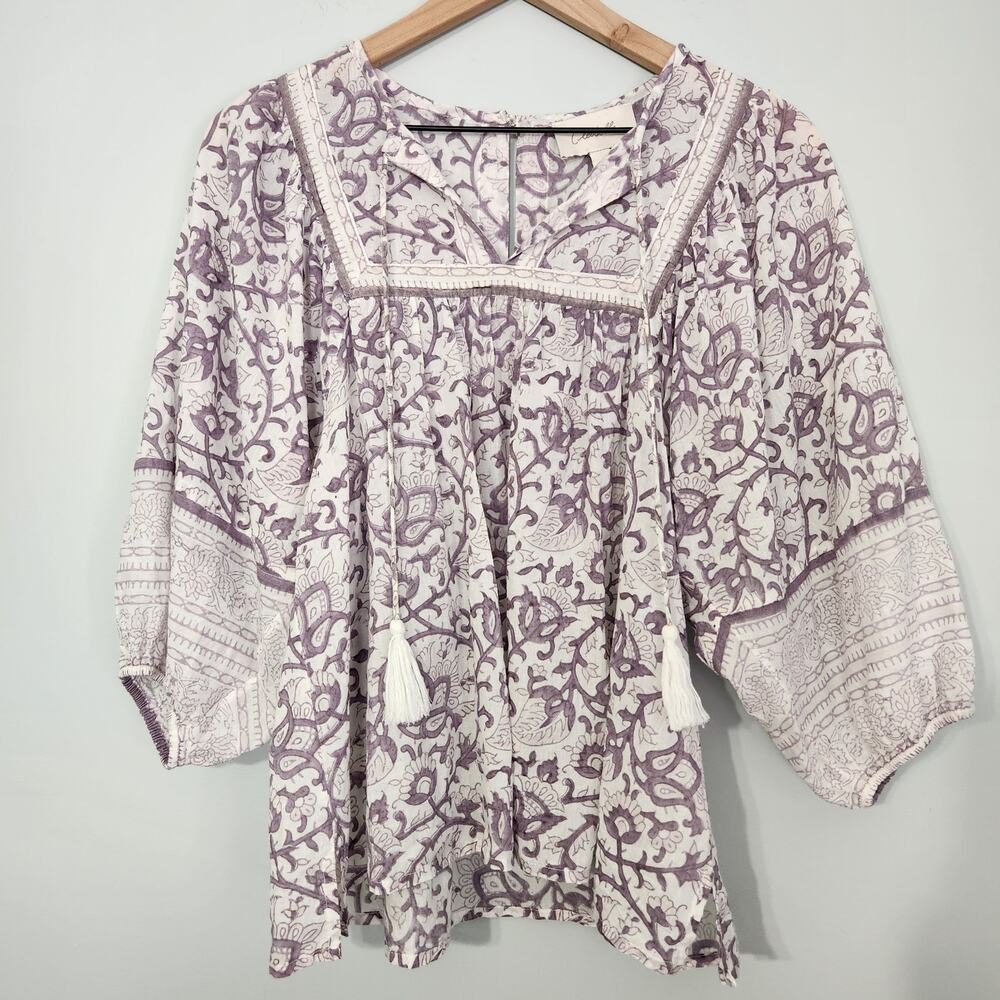 Cleobella Boho Peasant Blouse Paisley Flowy, S